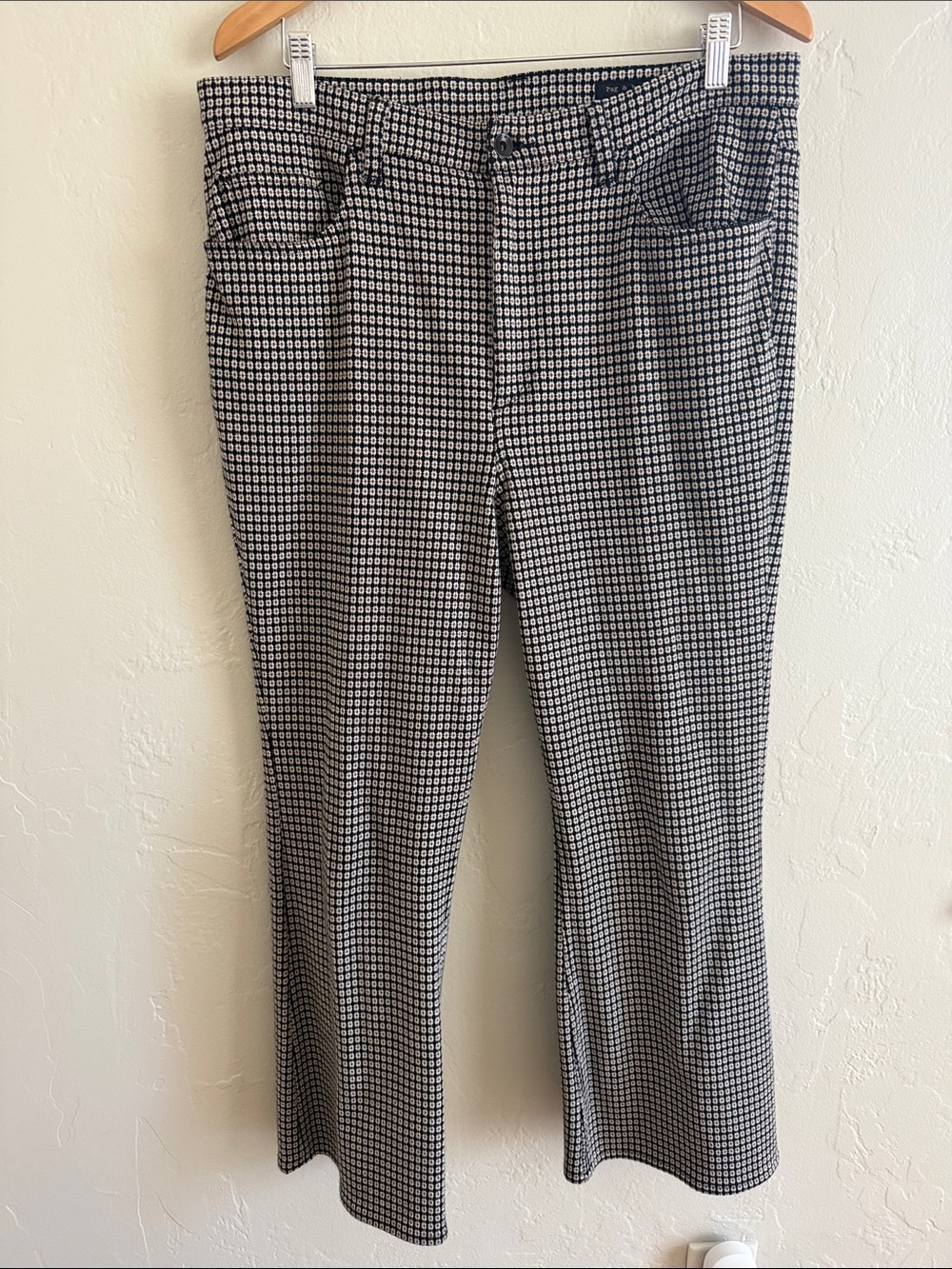 rag & bone Black, White and Brown/Red Patterned High-Waist Crop Flare Pants